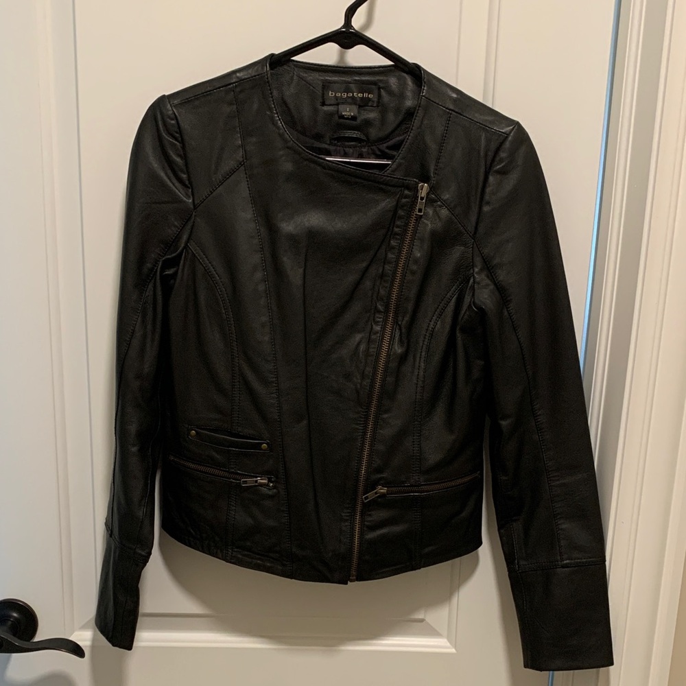 Bagatelle Asymmetrical Black Leather Jacket. Size: S . Pre-Owned.